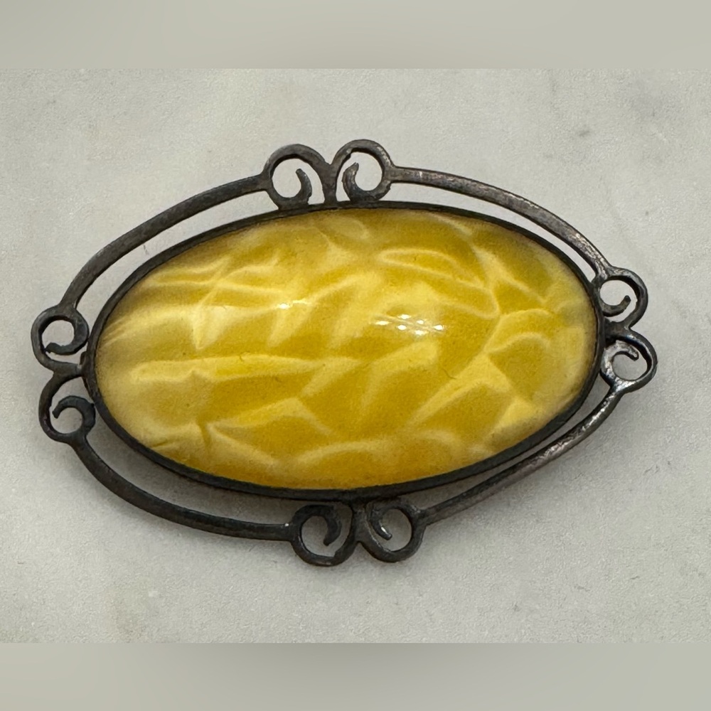 Vintage Yellow Brooch with Silver Frame